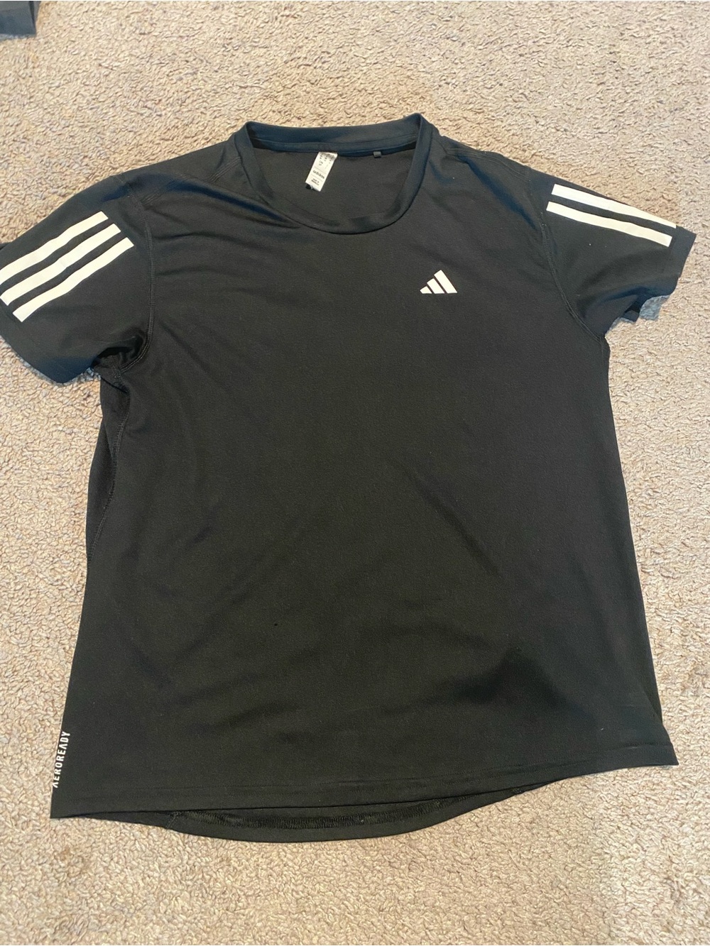 adidas Black Short Sleeve Athletic Tee with White Stripes